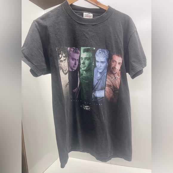 Tultex Black 1998 world Tour Graphic N’Sync Band Tee Multicolor Photo Panels